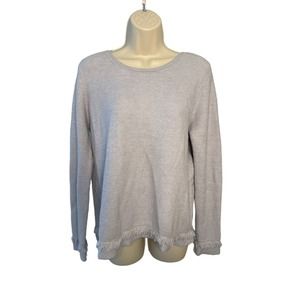 Olivia Warren Gray Fringe Tie Back Knit‎ Sweater Womens Size M Boho Pullover